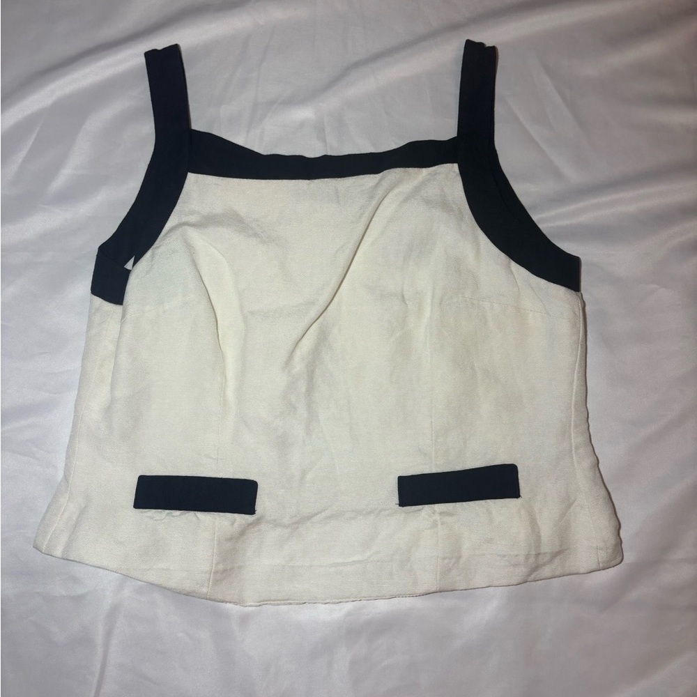 Laundry By Shelli Segal Black and Cream Camisole Tank Top Button Up Size 6